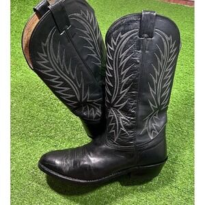 Vintage Nocona Boots 10 D Black‎ Leather 8001 Calf Contrast Stitch Western 90s
